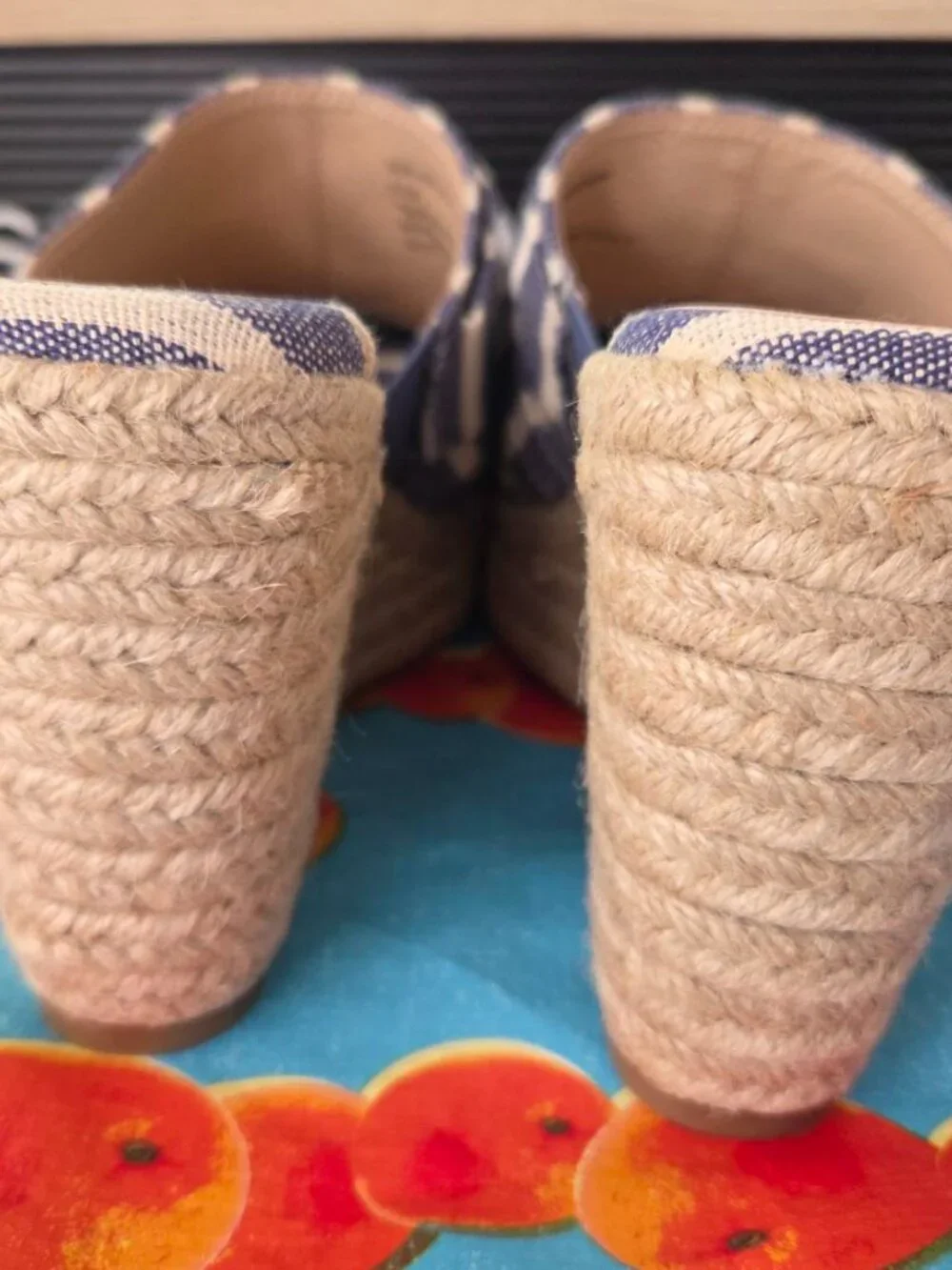 Sugar I Wedge Jute, Canvas Twist Blue and White/Cream Stripe Wedge Sandals 8.5